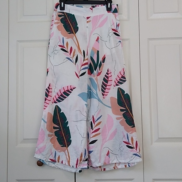 Cynthia Rowley 100% Linen Wide Leg Crop Tropical Print Pants - Picture 2 of 13